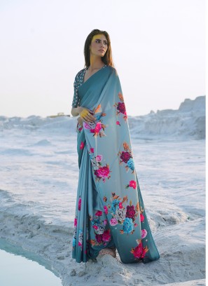 Multi Color Floral Print Saree