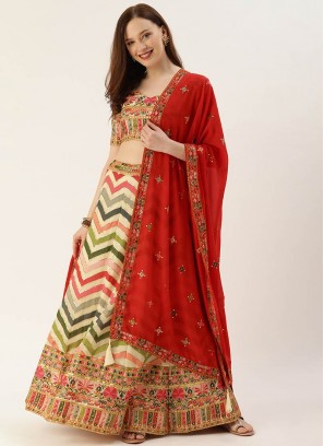 Multi Color Georgette Embroidered Lehenga