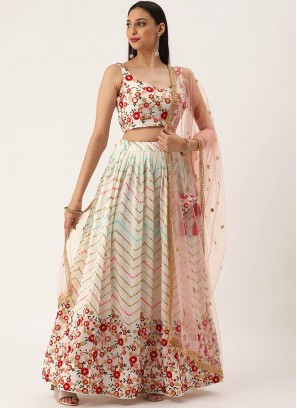 Multi Color Georgette Thread Embroidered Lehenga