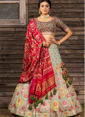 Multi Color Georgette Thread Work Lehenga