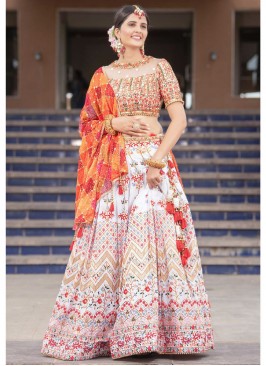 Multi Color Mirror Work Navratri Wear Lehenga