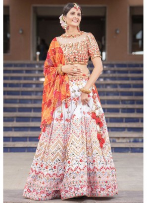 Multi Color Mirror Work Navratri Wear Lehenga