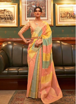 Multi Color Organza Traditional Saree