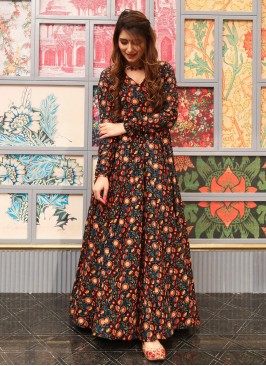 Multi Color Printed Casual Wear Gown
