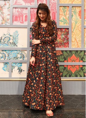 Multi Color Printed Casual Wear Gown