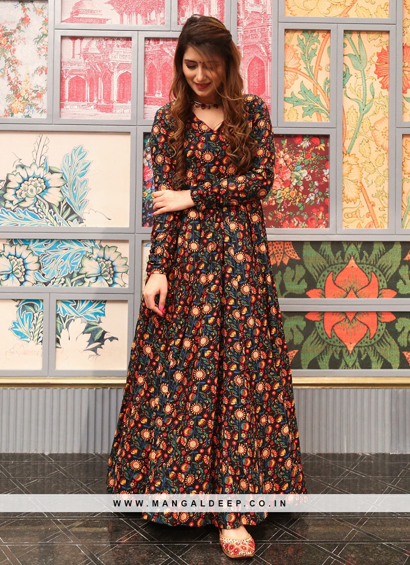 Multi Color Printed Casual Wear Gown