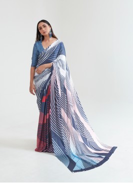 Multi Color Satin Printed Saree