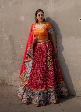 Multi Color Silk Festive Wear Lehenga