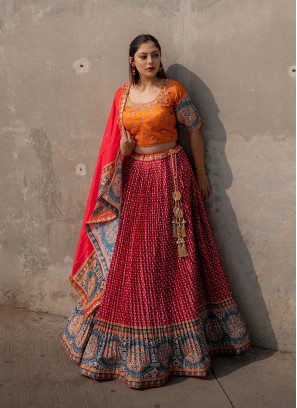 Multi Color Silk Festive Wear Lehenga