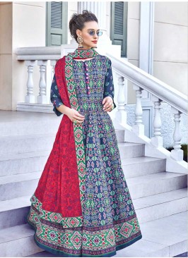 Multi Color Silk Patola Print Floor Length Suit