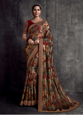 Multi Color Silk Printed Fancy Saree