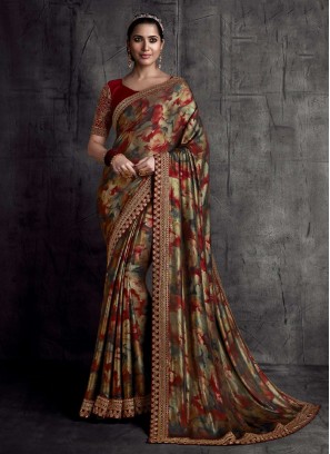Multi Color Silk Printed Fancy Saree