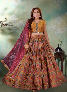 Multi Color Silk Printed Lehenga Choli