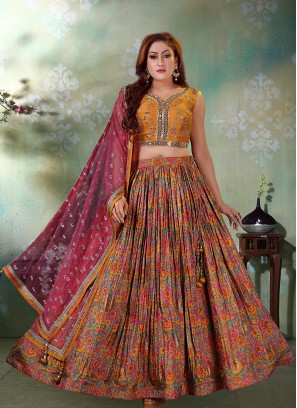 Multi Color Silk Printed Lehenga Choli