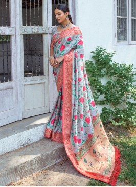 Multi Colour Banarasi Silk Border Saree