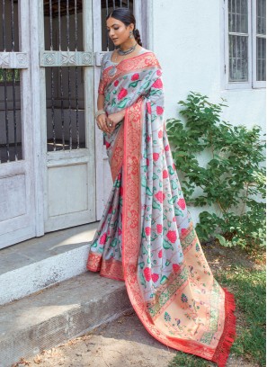 Multi Colour Banarasi Silk Border Saree