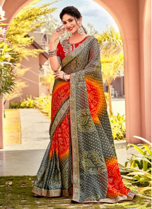 Multi Colour Ceremonial Georgette Contemporary Saree