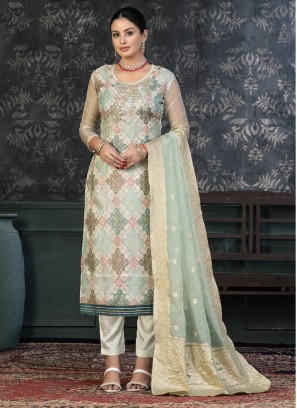 Multi Colour Ceremonial Organza Pant Style Suit