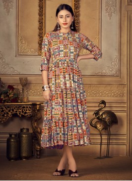 Multi Colour Ceremonial Rayon Party Wear Kurti