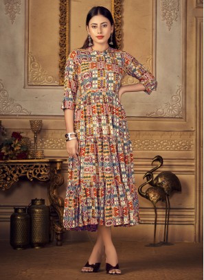 Multi Colour Ceremonial Rayon Party Wear Kurti