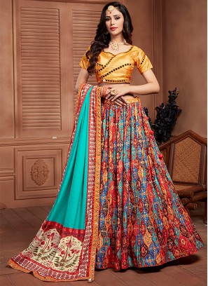 Multi Colour Chinon Printed Readymade Lehenga Choli