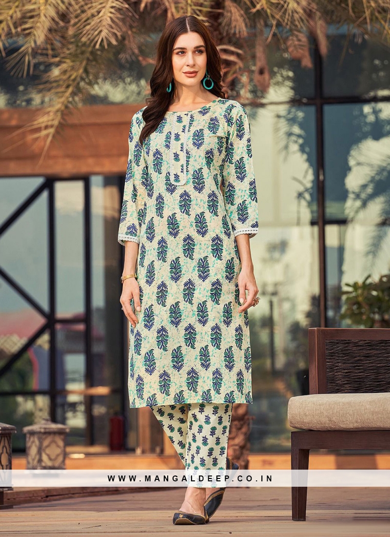 Teal Cotton Festival Casual Kurti - Kurtis & Tunics