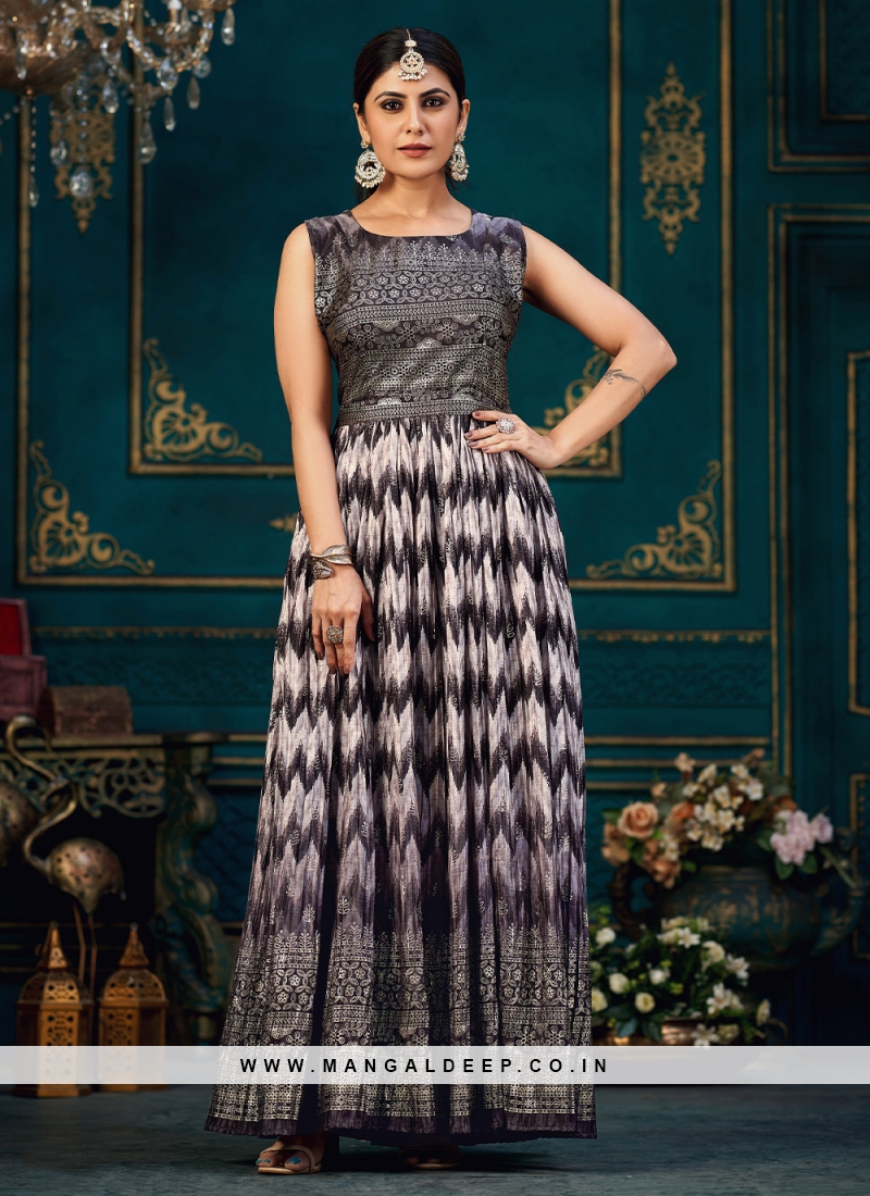 Buy Groovy Blue and Multi Colour Georgette Gown Online : UK -