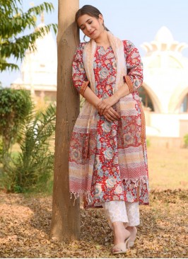 Multi Colour Cotton Ceremonial Straight Suit