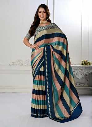 Multi Colour Crepe Silk Designer Saree