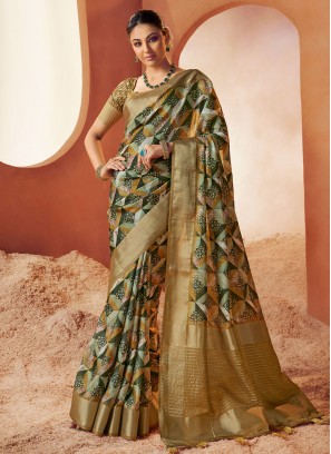 Multi Colour Crepe Silk Digital Print Trendy Saree