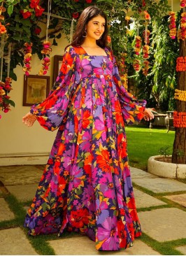 Multi Colour Digital Print Ceremonial Gown 