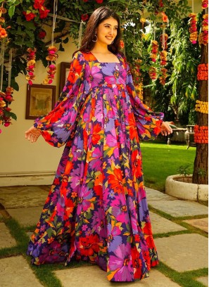 Multi Colour Digital Print Ceremonial Gown 