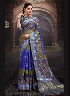 Multi Colour Digital Print Festival Designer Saree