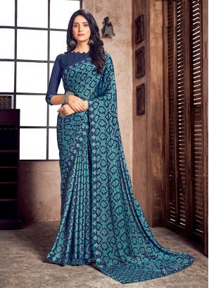 Multi Colour Digital Print Georgette Contemporary Style Saree