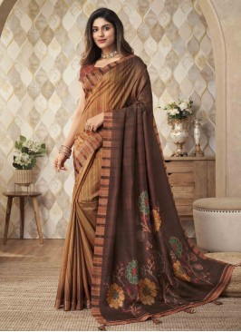 Multi Colour Digital Print Silk Trendy Saree