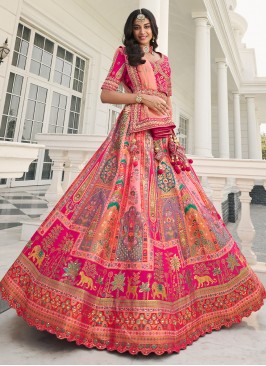 Multi Colour Embroidered Silk Long Choli Lehenga