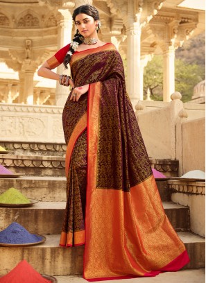 Multi Colour Engagement Silk Classic Saree