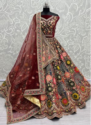 Multi Colour Engagement Velvet Trendy Lehenga Choli