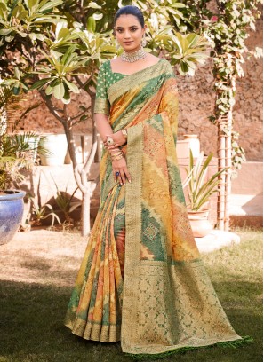Multi Colour Jacquard Silk Print Saree