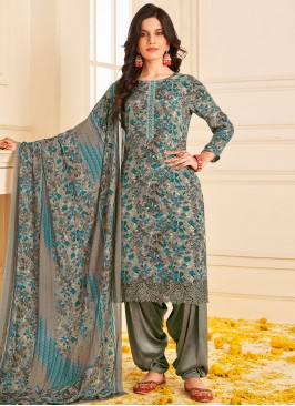 Multi Colour Mehndi Patiala Salwar Kameez