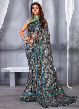 Multi Colour Net Digital Print Trendy Saree