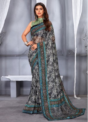Multi Colour Net Digital Print Trendy Saree