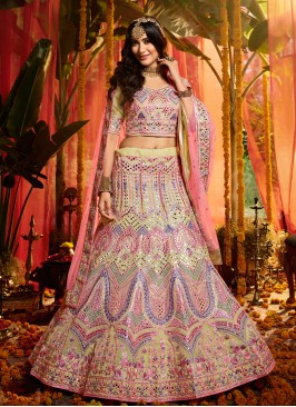 Multi Colour Party Organza Lehenga Choli