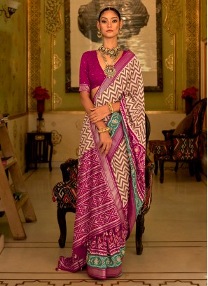 Multi Colour Patola Print Trendy Saree