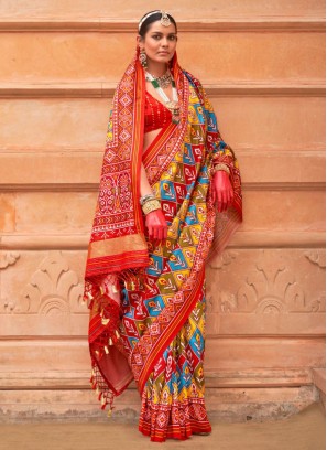 Multi Colour Patola Silk  Patola Print Trendy Saree