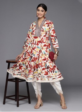 Multi Colour Printed Cotton Party Wear Kurti