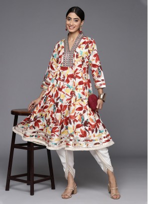 Multi Colour Printed Cotton Party Wear Kurti