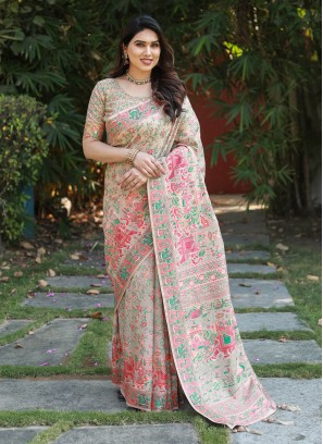 Multi Colour Printed Engagement Classic Saree