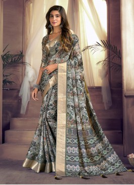 Multi Colour Printed Giccha Silk Classic Saree