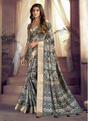 Multi Colour Printed Giccha Silk Classic Saree